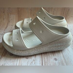 EUC CROCS Classic Crush Sandals Gray Sparkles Women’s Size 8